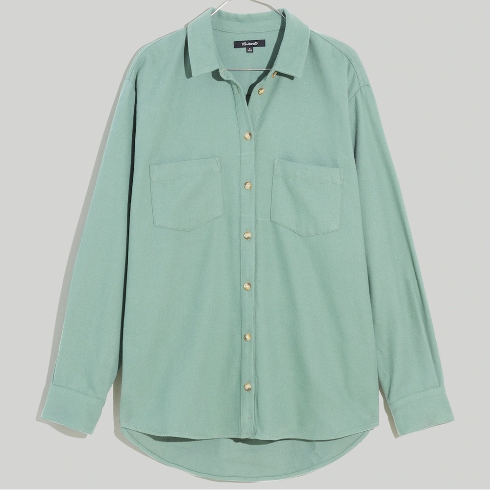 Madewell Drapey Moleskin Button Down Shirt Pale Eucalyptus Green